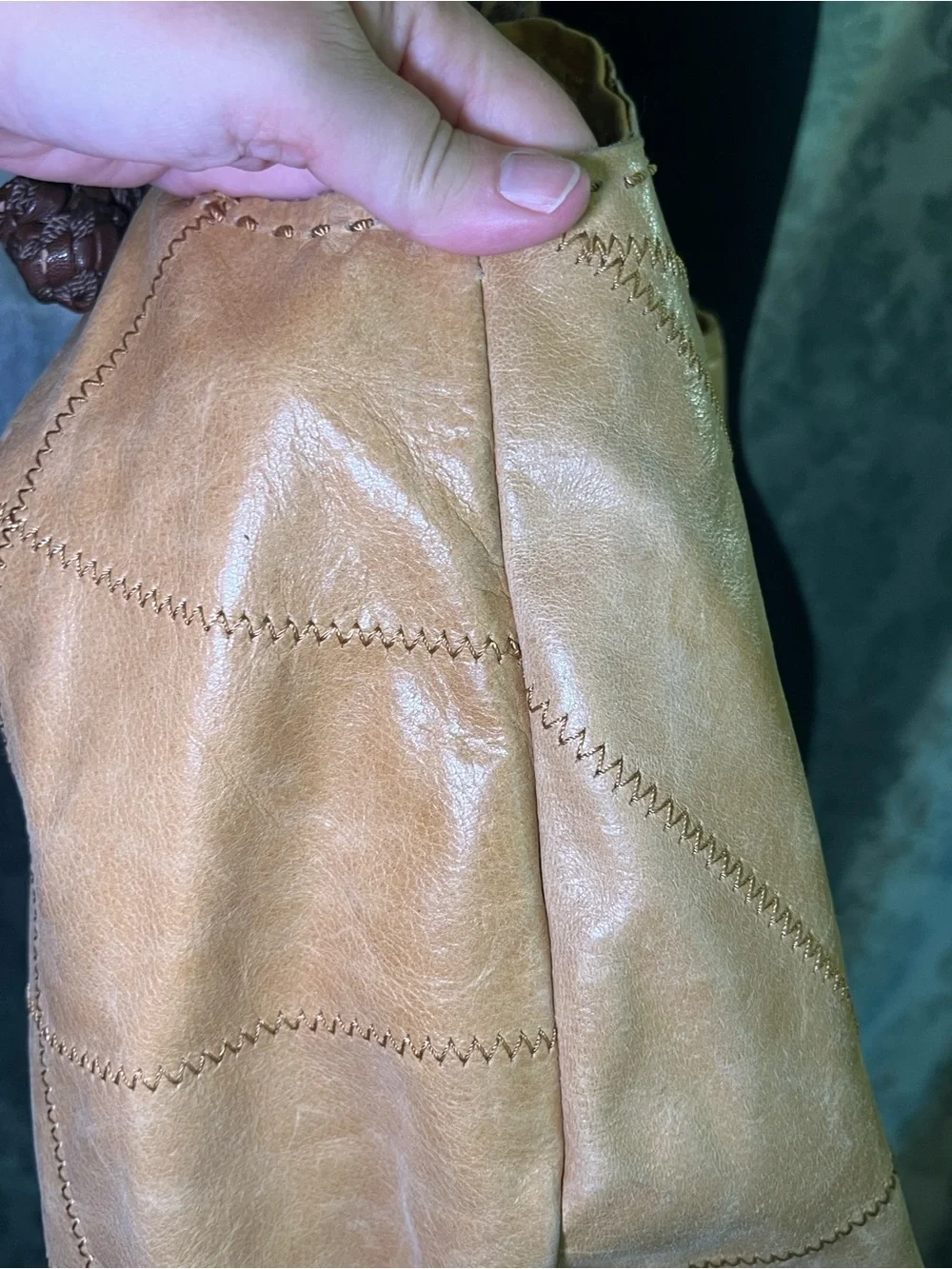 The Sak Tan Vintage Peace Sign Leather Hobo with Braided Handles